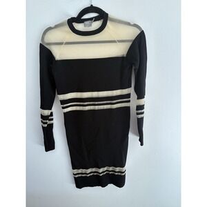 ASOS Black Cream Striped Mesh Panel Long Sleeve Knit Bodycon Mini Dress US 2